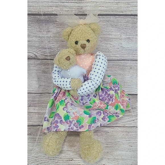 Hallmark Other - Vintage Hallmark Plush Mama Bear Holding Baby Bear Stuffed Animal Floral 13"